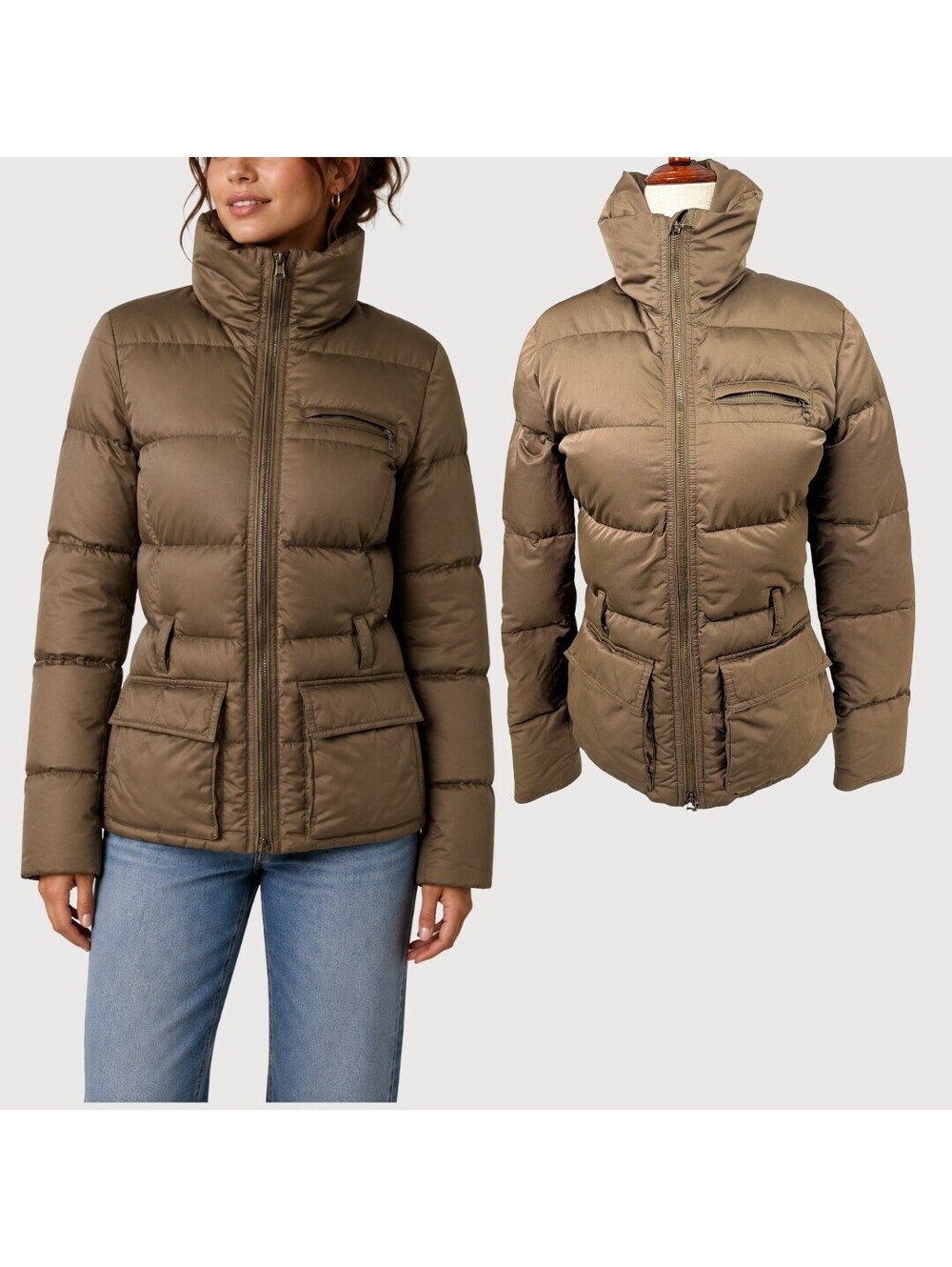 Ralph Lauren Vintage Olive Down Puffer Jacket Belted S